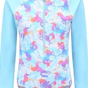 Unicorn Print Kids Swim Suit - Blue Size 10/12